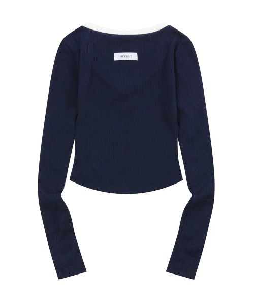 MUCENT（ムセント）の「◇MUCENT◇ブランド直輸入正規品/バインディング トラック ライン Vネック T BINDING TRACK LINE V-NECK T（Tシャツ/カットソー・レディース・ネイビー/ブラック・FREE）」の10枚目の写真