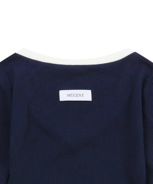 MUCENT（ムセント）の「◇MUCENT◇ブランド直輸入正規品/バインディング トラック ライン Vネック T BINDING TRACK LINE V-NECK T（Tシャツ/カットソー・レディース・ネイビー/ブラック・FREE）」の12枚目の写真