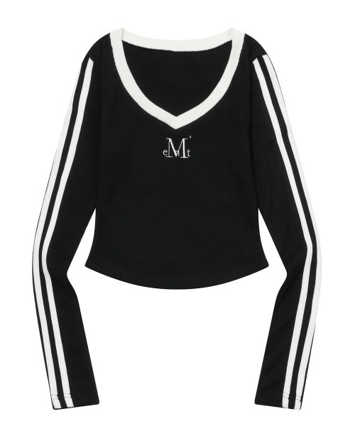 MUCENT（ムセント）の「◇MUCENT◇ブランド直輸入正規品/バインディング トラック ライン Vネック T BINDING TRACK LINE V-NECK T（Tシャツ/カットソー・レディース・ネイビー/ブラック・FREE）」の14枚目の写真
