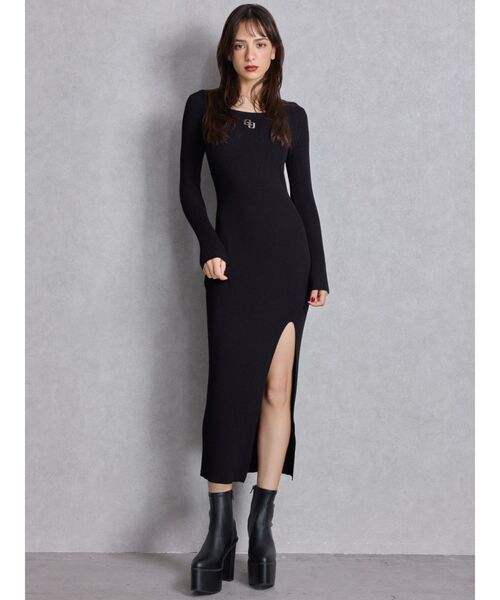 GYDA（ジェイダ）の「GGプレート long sleeve LONGニットワンピース（ワンピース・レディース・ブラック/シルバー・FREE）」の3枚目の写真