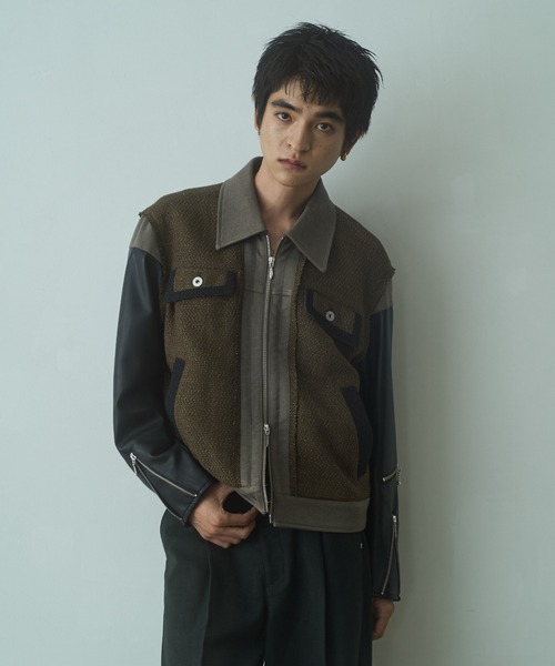 PHILTHEORY（フィルセオリー）の「Docking tweed blouson / ドッキングツィードブルゾン（ブルゾン・メンズ・ブラウン/ブラック・3/2/1）」の2枚目の写真