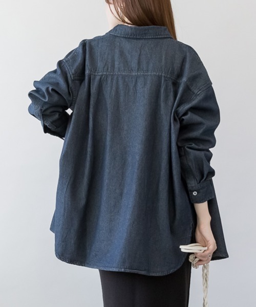RCD(アールシーディー)の「オーバーサイズロングスリーブデニムシャツ(シャツ/ブラウス・レディース・ネイビー/ワンウォッシュ・LL~3L/M-L/4L~5L)」の9枚目の写真