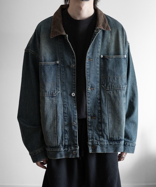 RUUBON】corduroy collar denim coverall / コーデュロイカラー