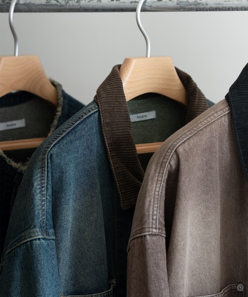 RUUBON(ルーボン)の「【RUUBON】corduroy collar denim coverall / コーデュロイカラーデニムカバーオール(カバーオール・メンズ・ネイビー/ブラウン・L/M/S)」の21枚目の写真