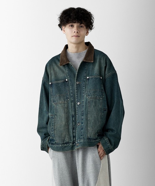 RUUBON】corduroy collar denim coverall / コーデュロイカラー