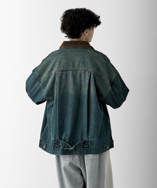 RUUBON】corduroy collar denim coverall / コーデュロイカラーデニム