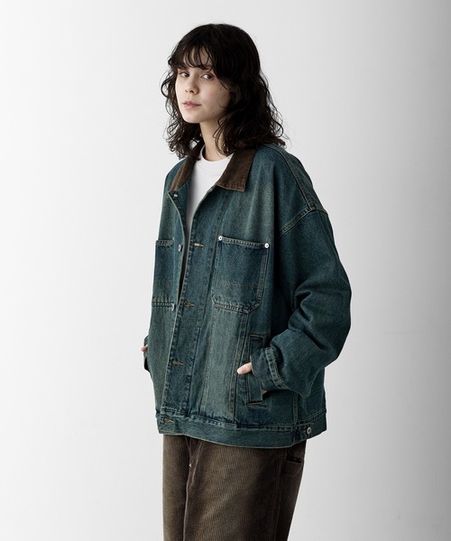 RUUBON】corduroy collar denim coverall / コーデュロイカラー