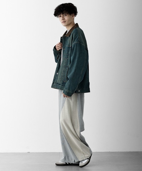 RUUBON】corduroy collar denim coverall / コーデュロイカラー