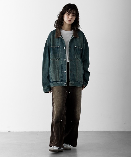 RUUBON】corduroy collar denim coverall / コーデュロイカラーデニム