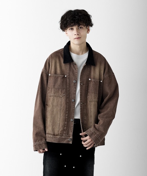 RUUBON】corduroy collar denim coverall / コーデュロイカラーデニム
