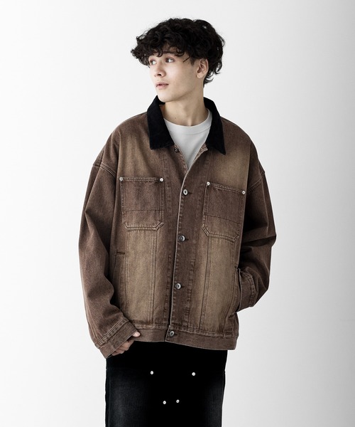 RUUBON】corduroy collar denim coverall / コーデュロイカラー