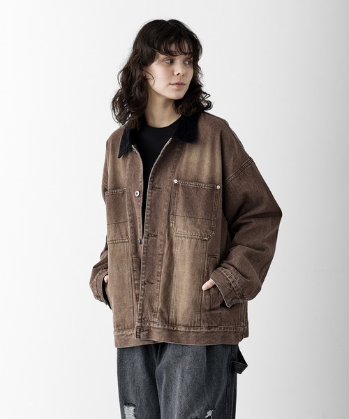 RUUBON】corduroy collar denim coverall / コーデュロイカラーデニム