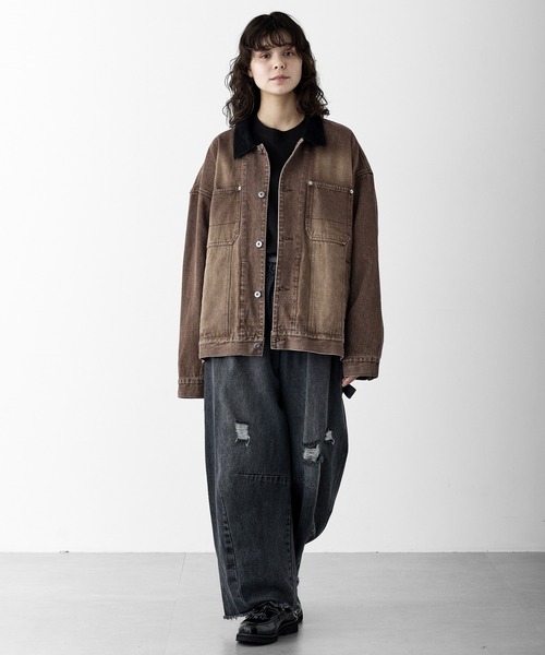 RUUBON】corduroy collar denim coverall / コーデュロイカラーデニム