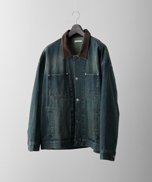 RUUBON】corduroy collar denim coverall / コーデュロイカラーデニム