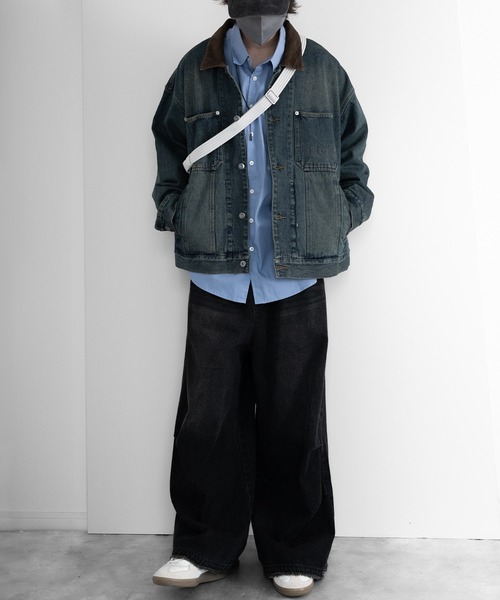 RUUBON】corduroy collar denim coverall / コーデュロイカラーデニム