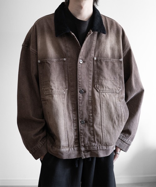 RUUBON(ルーボン)の「【RUUBON】corduroy collar denim coverall / コーデュロイカラーデニムカバーオール(カバーオール・メンズ・ネイビー/ブラウン・L/M/S)」の17枚目の写真
