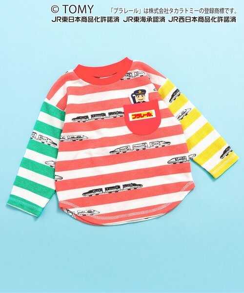 BIT'Z（ビッツ）の「【コラボ】プラレールボーダー柄長袖Tシャツ（Tシャツ/カットソー・キッズ・ネイビー/レインボー・90/100/110/120/80/95）」の2枚目の写真