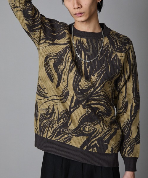 Theater code(シアターコード)の「Marble-Print Crewneck Sweatshirt / マーブル柄 クルーネックスウェット トレーナー 秋 秋服メンズ 2026年秋冬(スウェット・メンズ・グリーン/ブラック・L/M)」の1枚目の写真