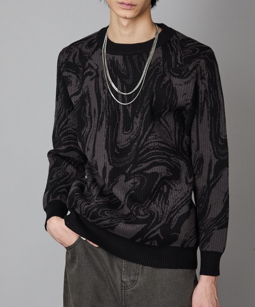 Theater code(シアターコード)の「Marble-Print Crewneck Sweatshirt / マーブル柄 クルーネックスウェット トレーナー 秋 秋服メンズ 2026年秋冬(スウェット・メンズ・グリーン/ブラック・L/M)」の2枚目の写真