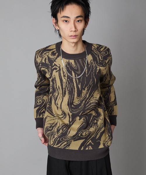 Theater code(シアターコード)の「Marble-Print Crewneck Sweatshirt / マーブル柄 クルーネックスウェット トレーナー 秋 秋服メンズ 2026年秋冬(スウェット・メンズ・グリーン/ブラック・L/M)」の19枚目の写真