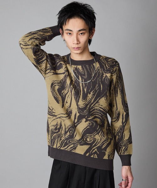 Theater code(シアターコード)の「Marble-Print Crewneck Sweatshirt / マーブル柄 クルーネックスウェット トレーナー 秋 秋服メンズ 2026年秋冬(スウェット・メンズ・グリーン/ブラック・L/M)」の20枚目の写真