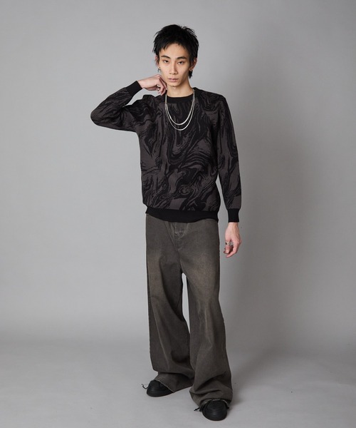 Theater code(シアターコード)の「Marble-Print Crewneck Sweatshirt / マーブル柄 クルーネックスウェット トレーナー 秋 秋服メンズ 2026年秋冬(スウェット・メンズ・グリーン/ブラック・L/M)」の15枚目の写真