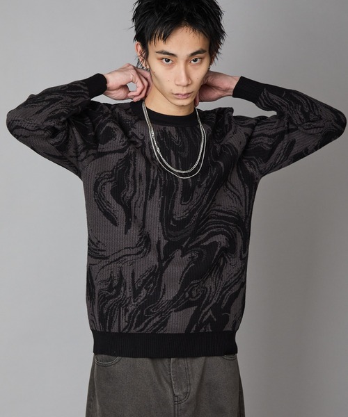 Theater code(シアターコード)の「Marble-Print Crewneck Sweatshirt / マーブル柄 クルーネックスウェット トレーナー 秋 秋服メンズ 2026年秋冬(スウェット・メンズ・グリーン/ブラック・L/M)」の9枚目の写真