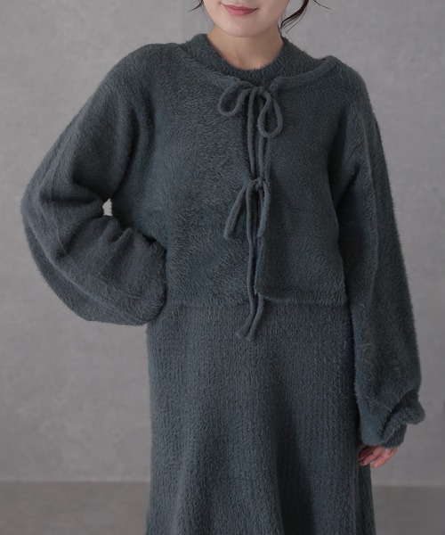 Lace Ladies(レースレディース)の「シャギー ツイン リボン セットアップ ワンピース(セットアップ・レディース・アイボリー/ブラック/グレー・FREE/S)」の3枚目の写真