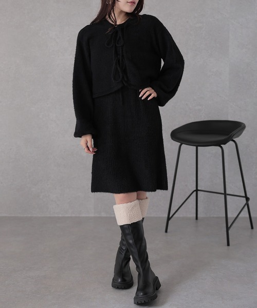 Lace Ladies(レースレディース)の「シャギー ツイン リボン セットアップ ワンピース(セットアップ・レディース・アイボリー/ブラック/グレー・FREE/S)」の2枚目の写真
