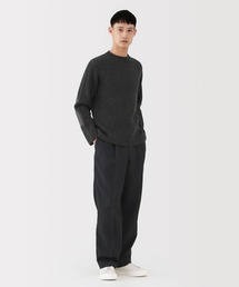 〔MUJI Labo〕紳士　メリノウール畦編みエルボーパッチ付きクルーネックセーター