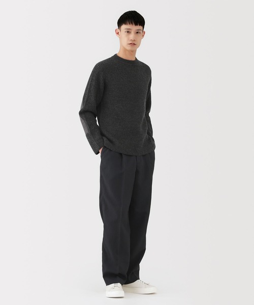 MUJI Labo〕紳士 メリノウール畦編みエルボーパッチ付きクルーネック