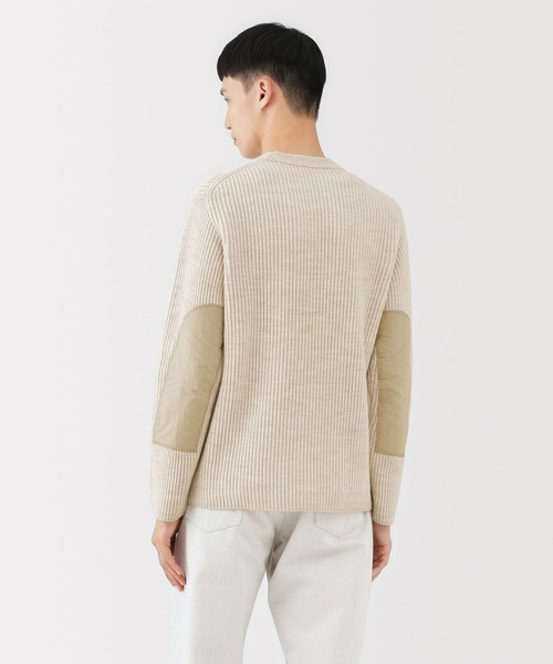 MUJI Labo（ムジラボ）の「〔MUJI Labo〕紳士　メリノウール畦編みエルボーパッチ付きクルーネックセーター（ニット/セーター・メンズ・ブラック/ライトベージュ/チャコールグレー・M/L/XL）」の14枚目の写真