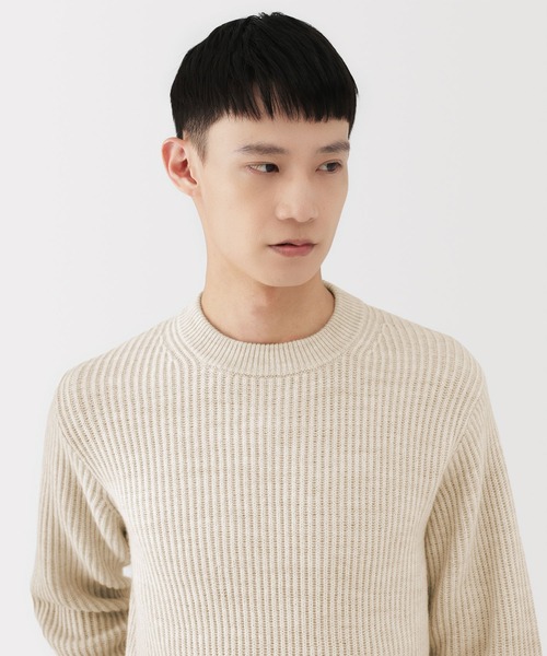 MUJI Labo（ムジラボ）の「〔MUJI Labo〕紳士　メリノウール畦編みエルボーパッチ付きクルーネックセーター（ニット/セーター・メンズ・ブラック/ライトベージュ/チャコールグレー・M/L/XL）」の15枚目の写真