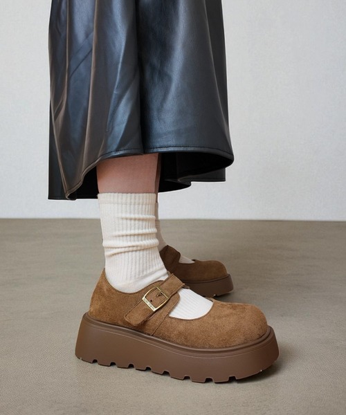 Sugar Sugar（シュガーシュガー）の「スエード　厚底　メリージェーン【SUGAR SUGAR シュガーシュガー】ベルクロ　レディース 9213（バレエシューズ・レディース・グレー系その他/キャメル・M/S/LL/L）」の5枚目の写真