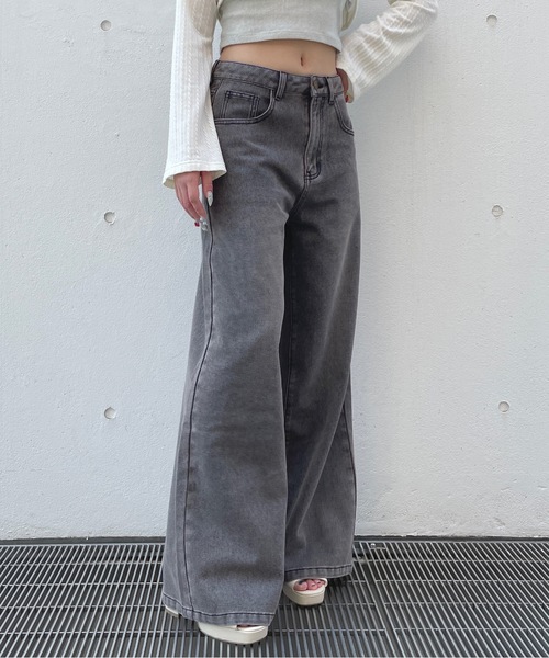 one way（ワンウェイ）の「バックリボンワイドデニムパンツ（デニムパンツ・レディース・ブラック/ブルー・SMALL/MEDIUM）」の5枚目の写真