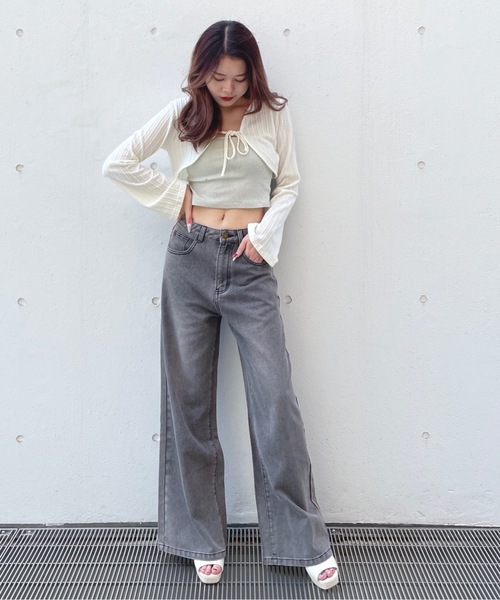 one way（ワンウェイ）の「バックリボンワイドデニムパンツ（デニムパンツ・レディース・ブラック/ブルー・SMALL/MEDIUM）」の3枚目の写真