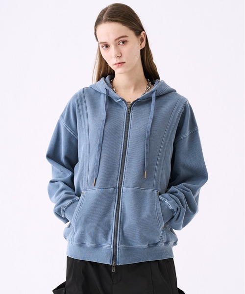 KUUUPY(クーピー)の「Pigment-Dyed Double-Zip Hoodie - ピグメント加工ダブルジップパーカー(パーカー・メンズ・ブルー/ブラック・LARGE/MEDIUM/SMALL)」の2枚目の写真