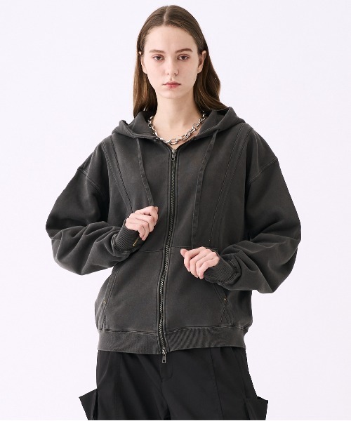 KUUUPY(クーピー)の「Pigment-Dyed Double-Zip Hoodie - ピグメント加工ダブルジップパーカー(パーカー・メンズ・ブルー/ブラック・LARGE/MEDIUM/SMALL)」の1枚目の写真