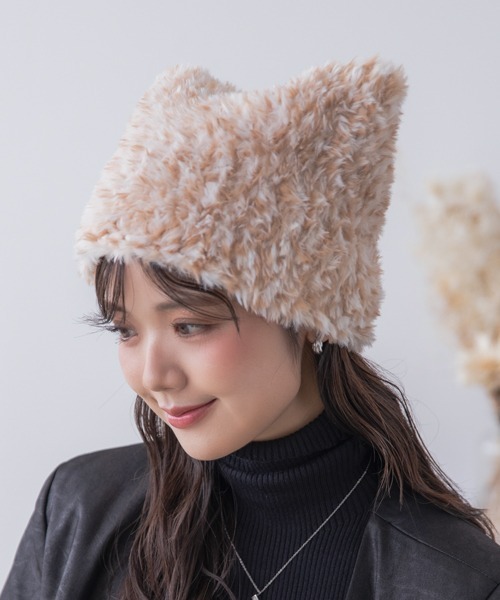polcadot（ポルカドット）の「猫耳ファーワッチ ユニセックス（ニットキャップ/ビーニー・レディース・ベージュ系その他/ブラウン系その他/グレー・FREE）」の3枚目の写真