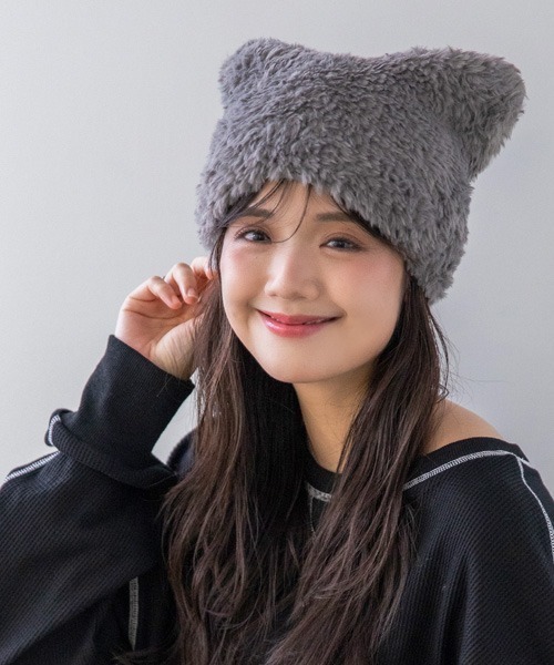 polcadot（ポルカドット）の「猫耳ファーワッチ ユニセックス（ニットキャップ/ビーニー・レディース・ベージュ系その他/ブラウン系その他/グレー・FREE）」の4枚目の写真