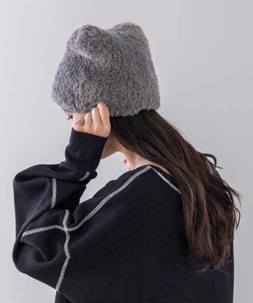 polcadot（ポルカドット）の「猫耳ファーワッチ ユニセックス（ニットキャップ/ビーニー・レディース・ベージュ系その他/ブラウン系その他/グレー・FREE）」の7枚目の写真