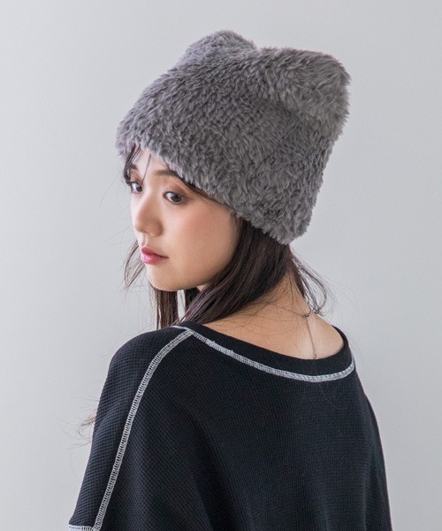 polcadot（ポルカドット）の「猫耳ファーワッチ ユニセックス（ニットキャップ/ビーニー・レディース・ベージュ系その他/ブラウン系その他/グレー・FREE）」の6枚目の写真