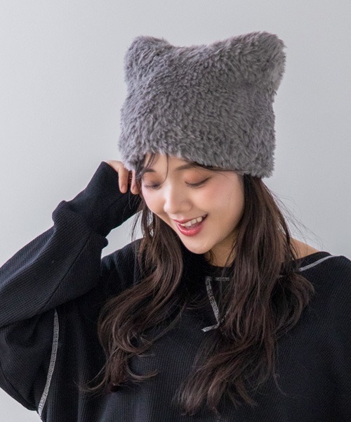 polcadot（ポルカドット）の「猫耳ファーワッチ ユニセックス（ニットキャップ/ビーニー・レディース・ベージュ系その他/ブラウン系その他/グレー・FREE）」の5枚目の写真