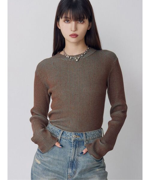 MURUA（ムルーア）の「メランジバイカラーリブニット（ニット/セーター・レディース・ベージュ/ブラック/ブラウン/レッド/ブルー・FREE）」の2枚目の写真