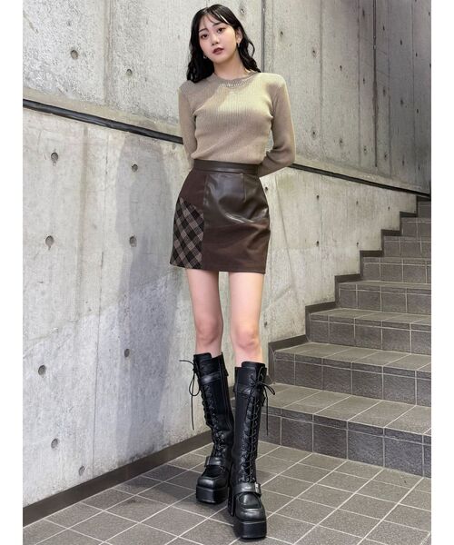 MURUA（ムルーア）の「メランジバイカラーリブニット（ニット/セーター・レディース・ベージュ/ブラック/ブラウン/レッド/ブルー・FREE）」の22枚目の写真