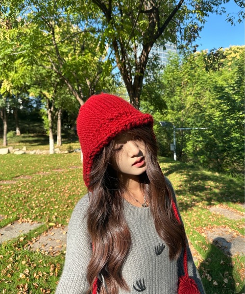 Burner(バーナー)の「【CHI SELECT】ふんわりポンポン くまロゴ耳当て イヤーマフ chi-bosi-2-15(ニットキャップ/ビーニー・レディース・ブラック/アイボリー/サックスブルー・FREE)」の9枚目の写真