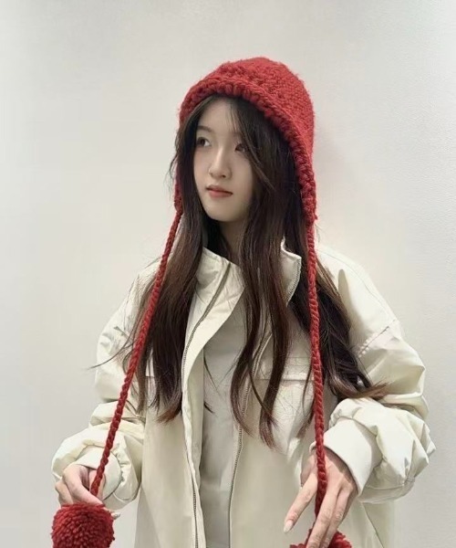 Burner(バーナー)の「【CHI SELECT】ふんわりポンポン くまロゴ耳当て イヤーマフ chi-bosi-2-15(ニットキャップ/ビーニー・レディース・ブラック/アイボリー/サックスブルー・FREE)」の13枚目の写真