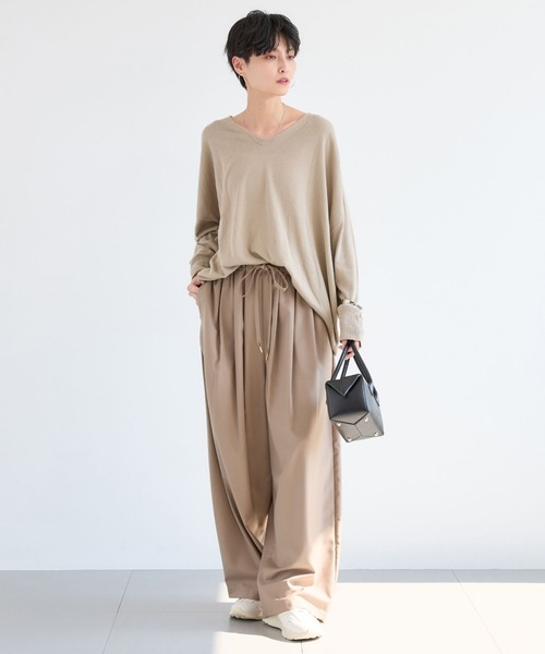 BARNYARDSTORM（バンヤードストーム）の「BARNYARDSTORM / ホールガーメントＶワイドニット / ハンドウォッシャブル【MADE IN JAPAN】（ニット/セーター・レディース・ブルー/ベージュ/ネイビー・FREE）」の5枚目の写真