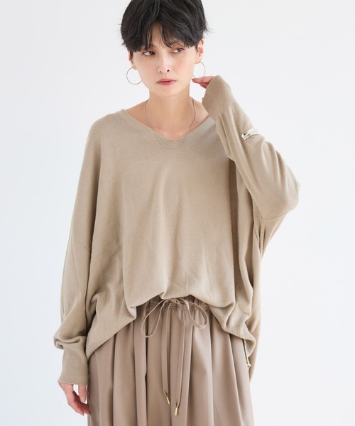 BARNYARDSTORM（バンヤードストーム）の「BARNYARDSTORM / ホールガーメントＶワイドニット / ハンドウォッシャブル【MADE IN JAPAN】（ニット/セーター・レディース・ブルー/ベージュ/ネイビー・FREE）」の7枚目の写真