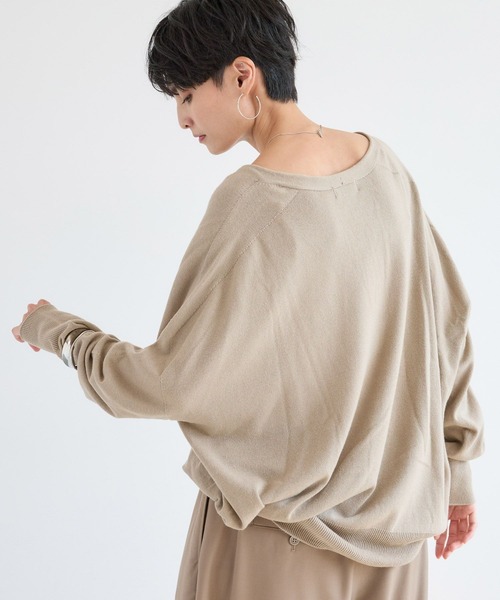 BARNYARDSTORM（バンヤードストーム）の「BARNYARDSTORM / ホールガーメントＶワイドニット / ハンドウォッシャブル【MADE IN JAPAN】（ニット/セーター・レディース・ブルー/ベージュ/ネイビー・FREE）」の8枚目の写真